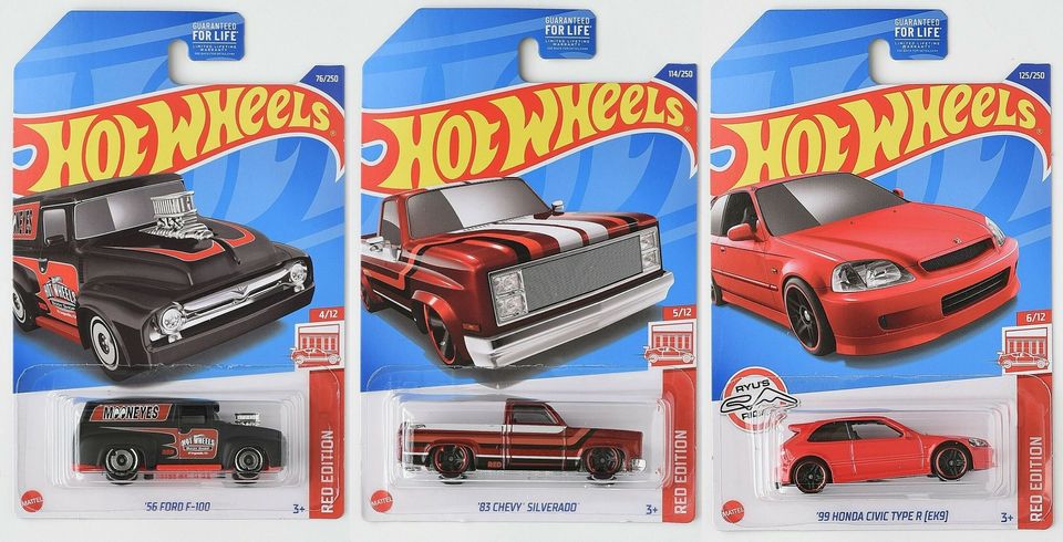 Hot Wheels Red Edition - 4, 5, & 6